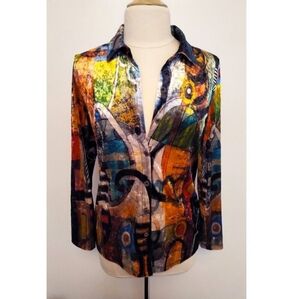 Y2K Designer Vintage Dolcezza Artwear Burnout Velvet Abstract Blouse
